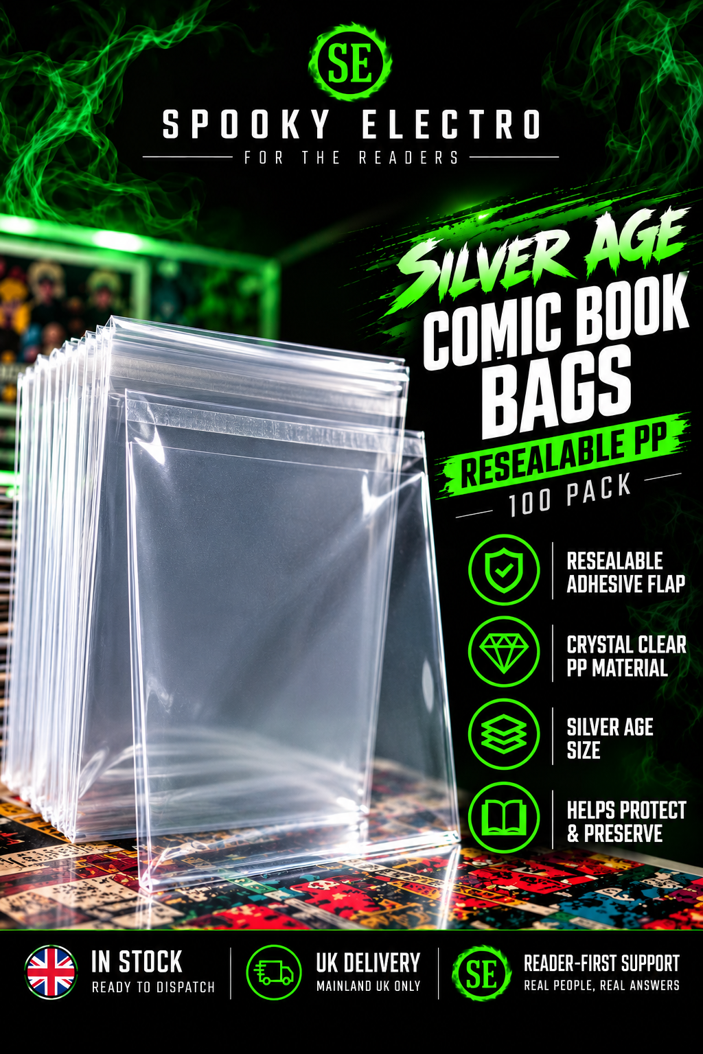 Silver Age Comic Book Bags Resealable PP (100) | Protective Sleeves (Released)