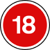 Red circle with the number 18 on a white background