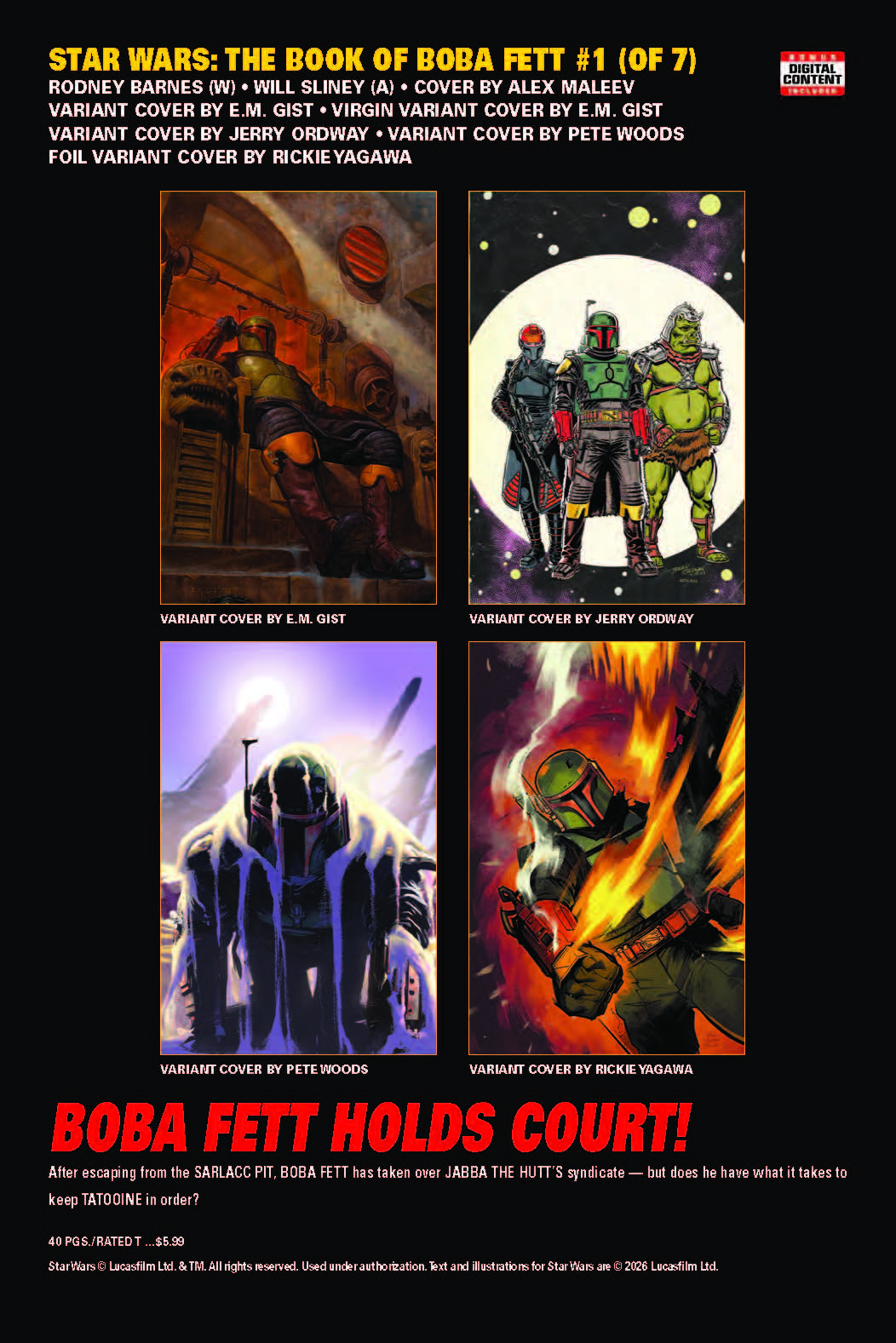 Star Wars: Book of Boba Fett #1 - E.M. Gist Variant (Closed) R2636