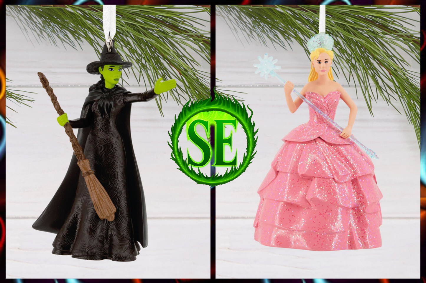 Hallmark Christmas  Decoration • Wicked • Elphaba + Glinda Pink • Ornaments • Twin Pack (Released)